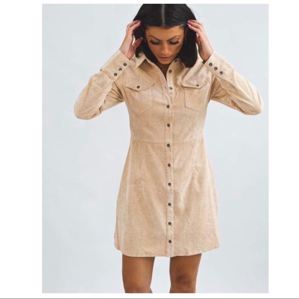 Corduroy Buttoned Down Long Sleeve Shirt Dress